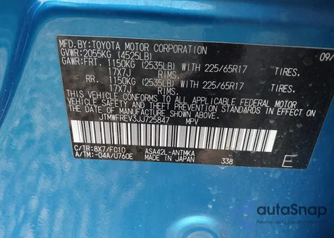 2018 Toyota Rav4 Xle from USA, damaged, VIN JTMWFREV3JJ725847